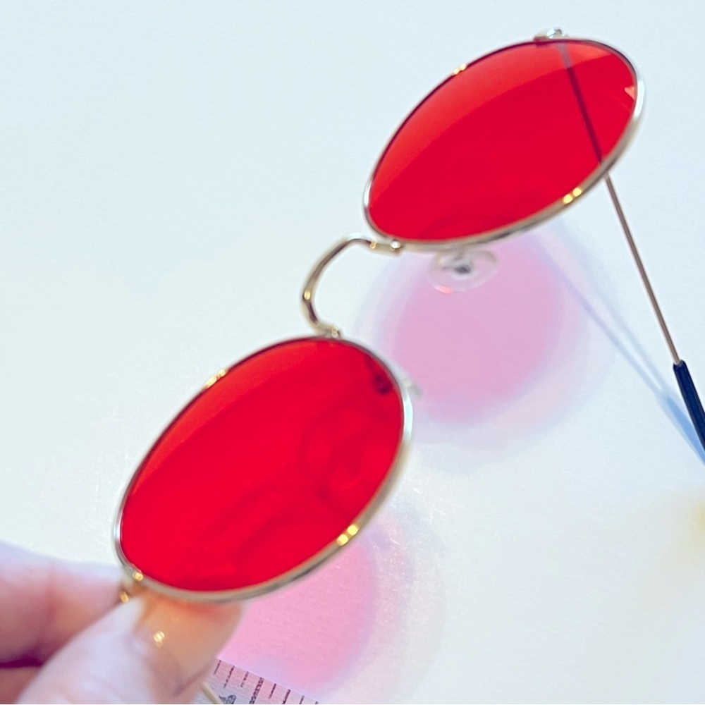 Orange Lens Sunglasses, fashion sunnies, gold tone metallic frame, EUC - Picture 10 of 15